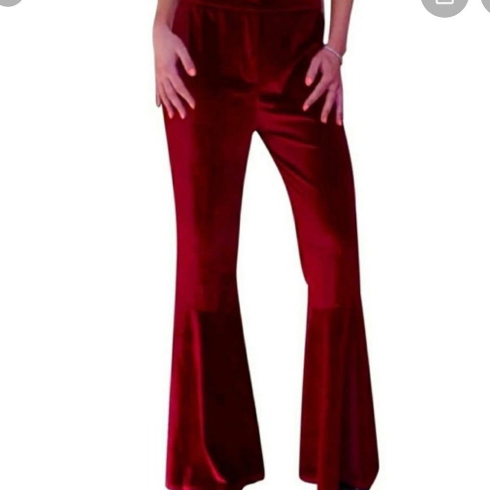 red velvet bell bottom pants